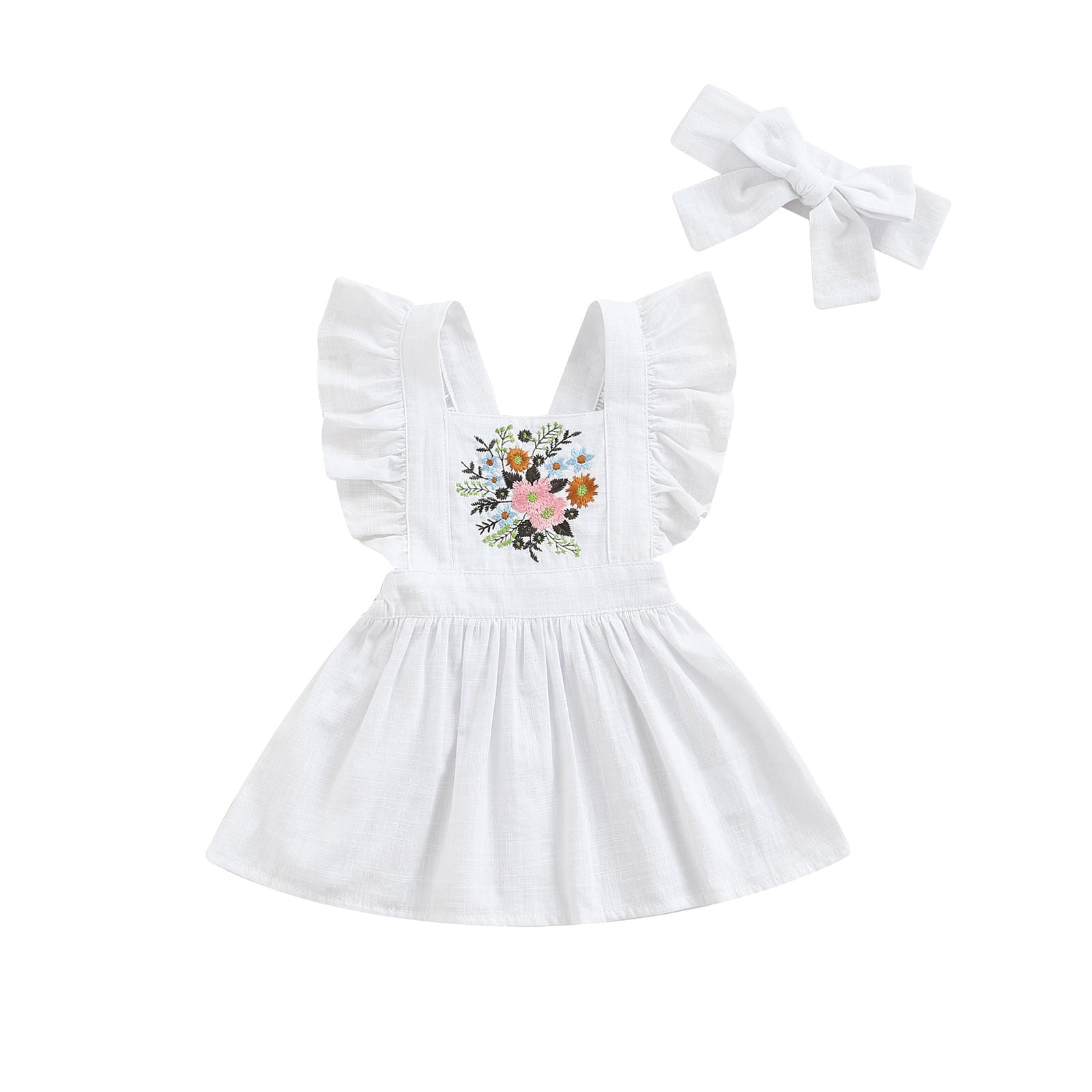 Summer Princess Baby Girls Dress with Embroidery Floral and Ruffles