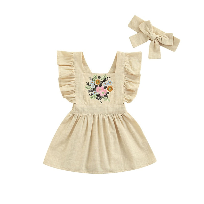 Summer Princess Baby Girls Dress with Embroidery Floral and Ruffles