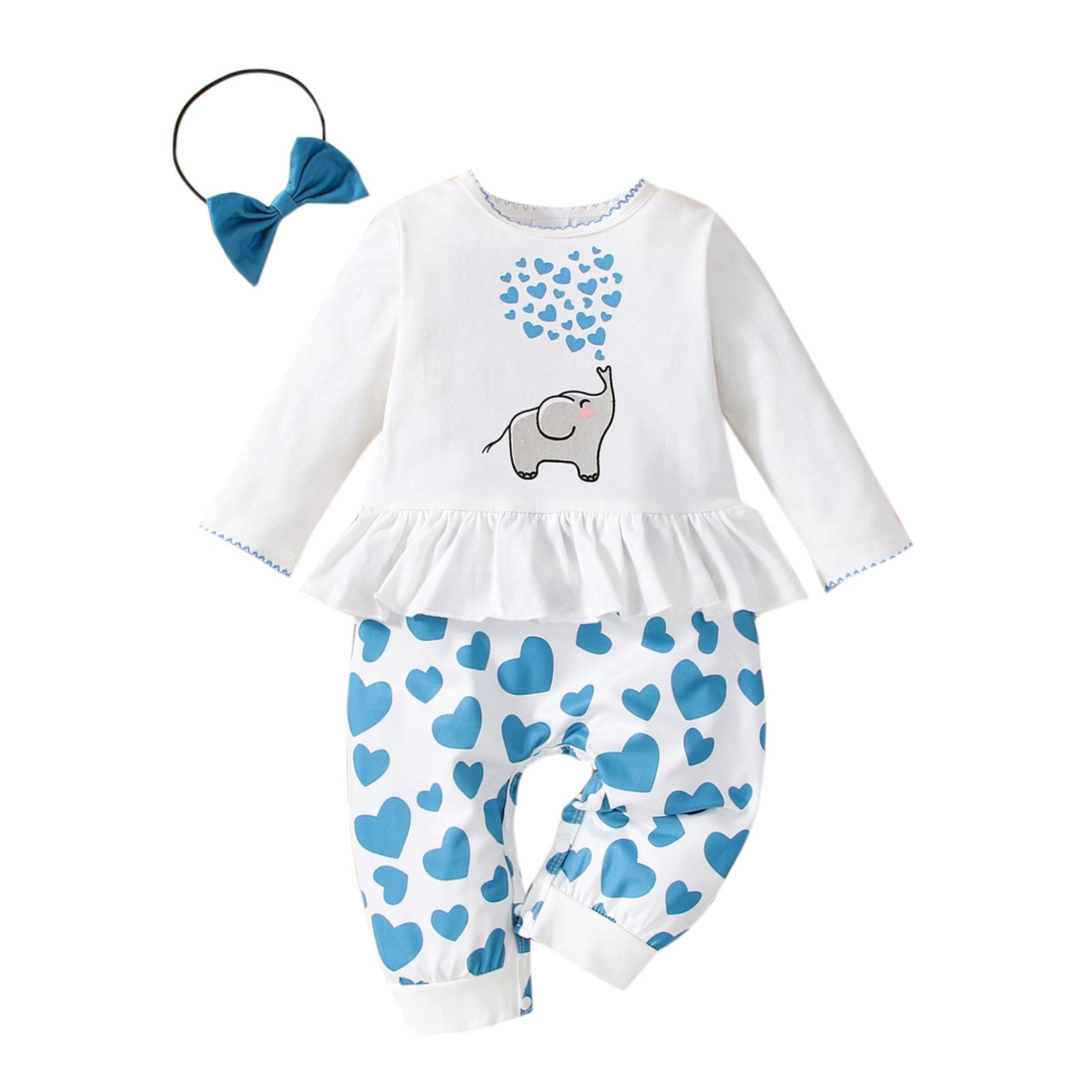 Infant Rompers + Headband Sets Spring Autumn Long Sleeve Suits Boys Girls Cartoon Heart Jumpsuit Girl Clothing Sets