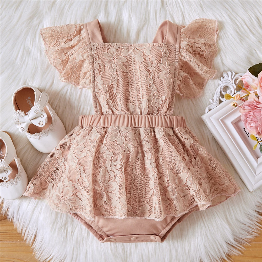 Sweet Solid Newborn Bodysuit Lace Rompers for Baby Girls