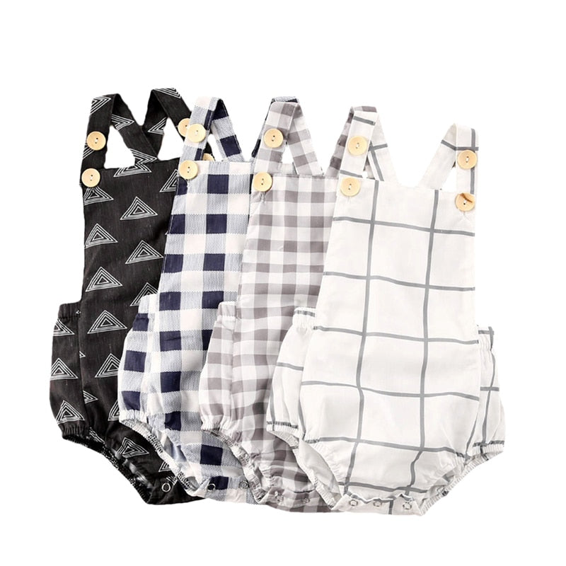 Adorable Summer Baby Clothing: Newborn Toddler Girl Boy Sleeveless Plaid Romper Jumpsuit Cotton Linen Outfits