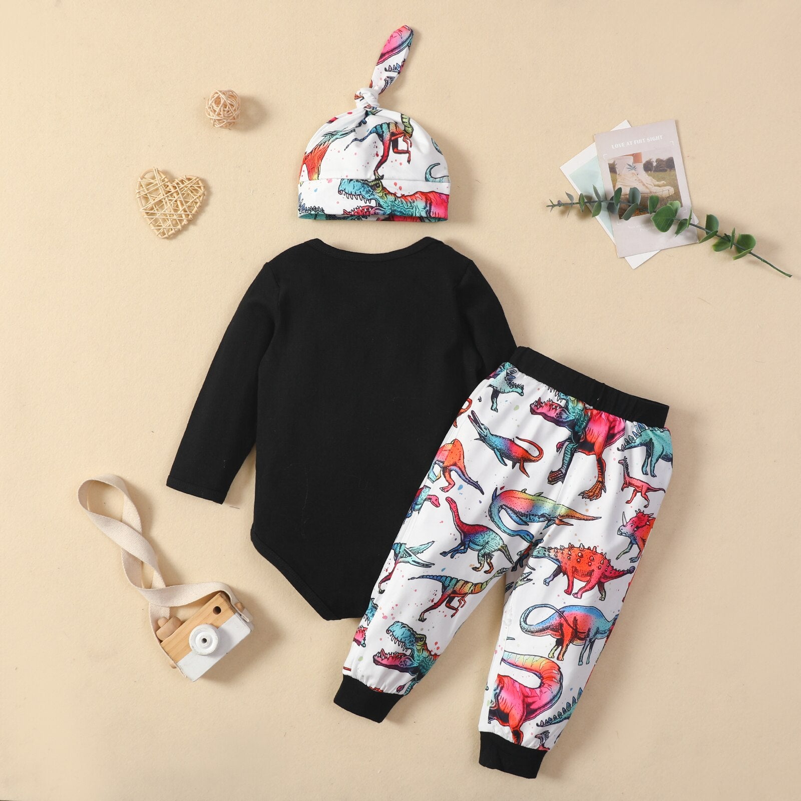 Adorable 3Pcs Baby Boy Casual Outfits with Letter Print and Dinosaur Pattern