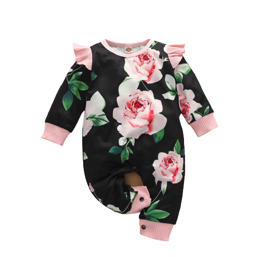 Adorable Baby Girl Floral Ruffles Jumpsuit for Winter