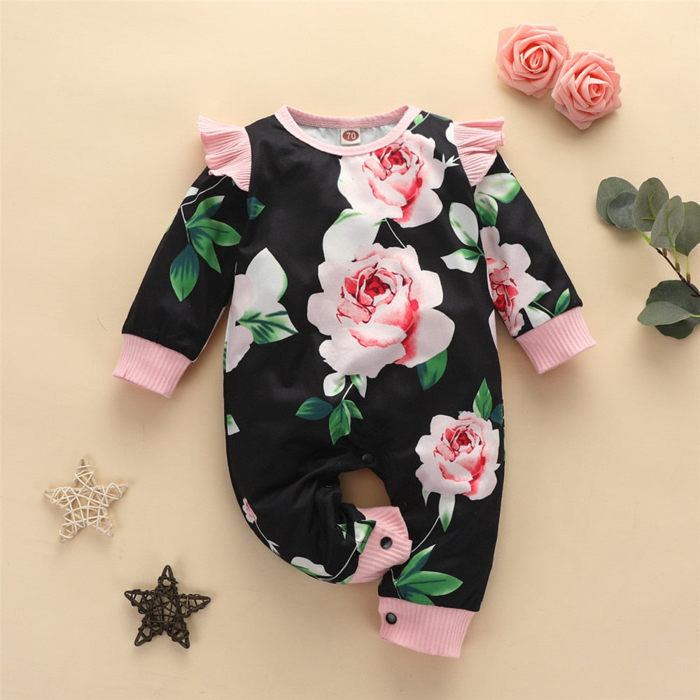 Adorable Baby Girl Floral Ruffles Jumpsuit for Winter
