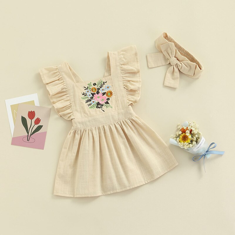 Summer Princess Baby Girls Dress with Embroidery Floral and Ruffles