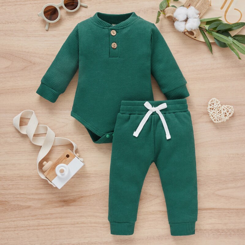 Rainbow Print Plaid Knitted Long Sleeve Rompers+Pants 2pcs Casual Outfits for Toddler Infant Baby Boy Girls