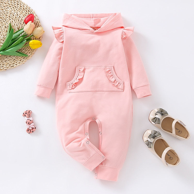 Stylish Solid Baby Rompers and Hat with "Love Mom" Costume for Newborn Girls