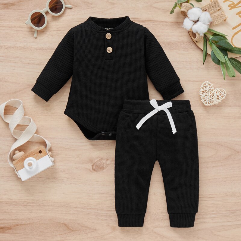 Rainbow Print Plaid Knitted Long Sleeve Rompers+Pants 2pcs Casual Outfits for Toddler Infant Baby Boy Girls