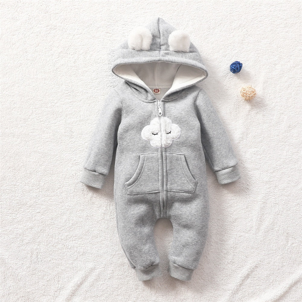 Heart Hooded Zipper Toddler Baby Rompers for Winter