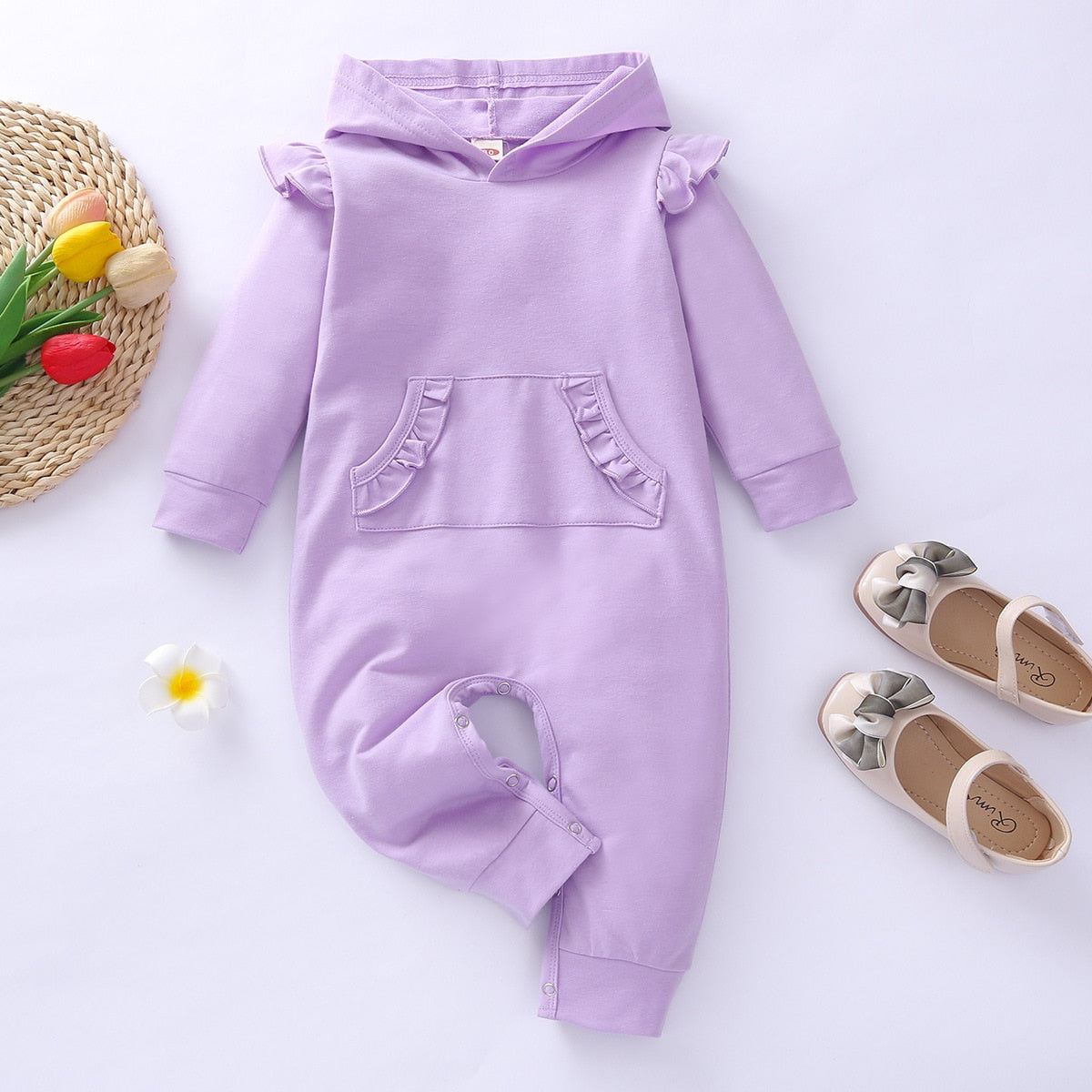 Stylish Solid Baby Rompers and Hat with "Love Mom" Costume for Newborn Girls