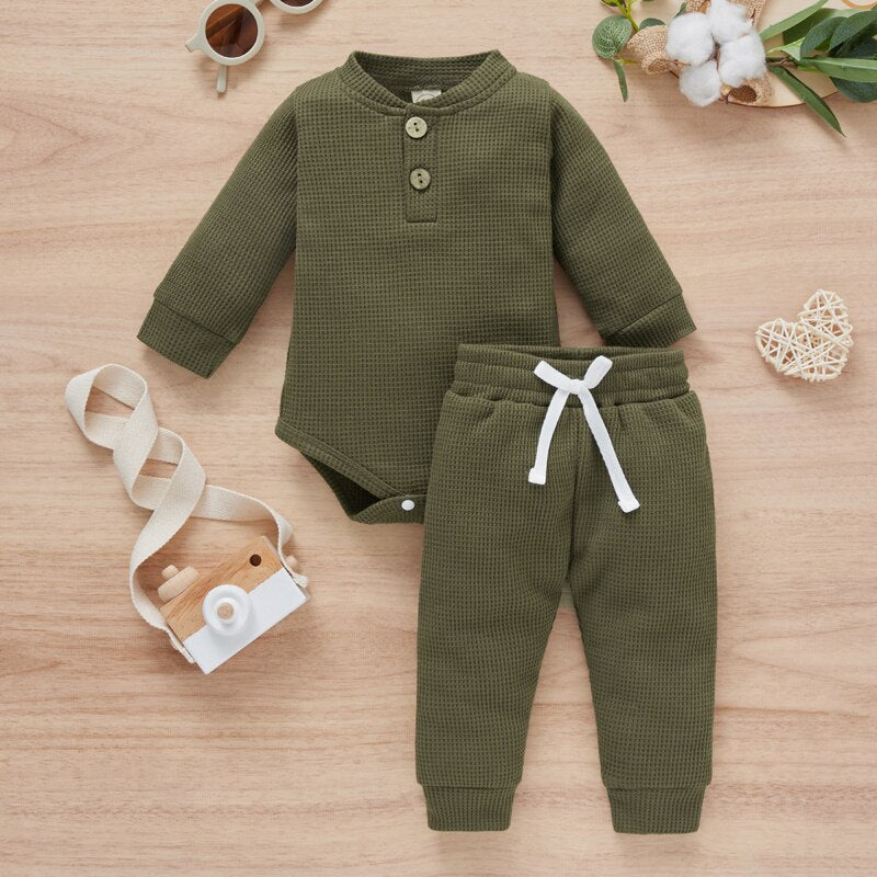 Rainbow Print Plaid Knitted Long Sleeve Rompers+Pants 2pcs Casual Outfits for Toddler Infant Baby Boy Girls