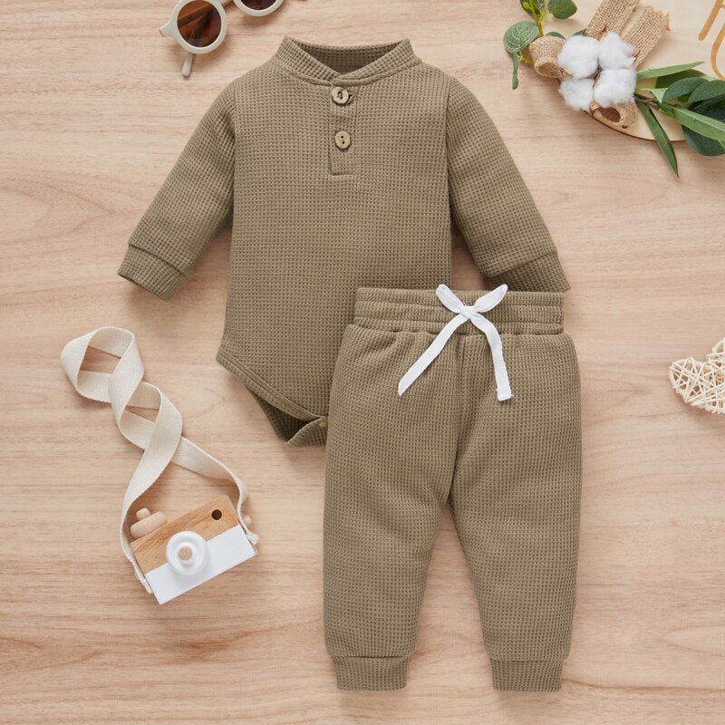 Rainbow Print Plaid Knitted Long Sleeve Rompers+Pants 2pcs Casual Outfits for Toddler Infant Baby Boy Girls