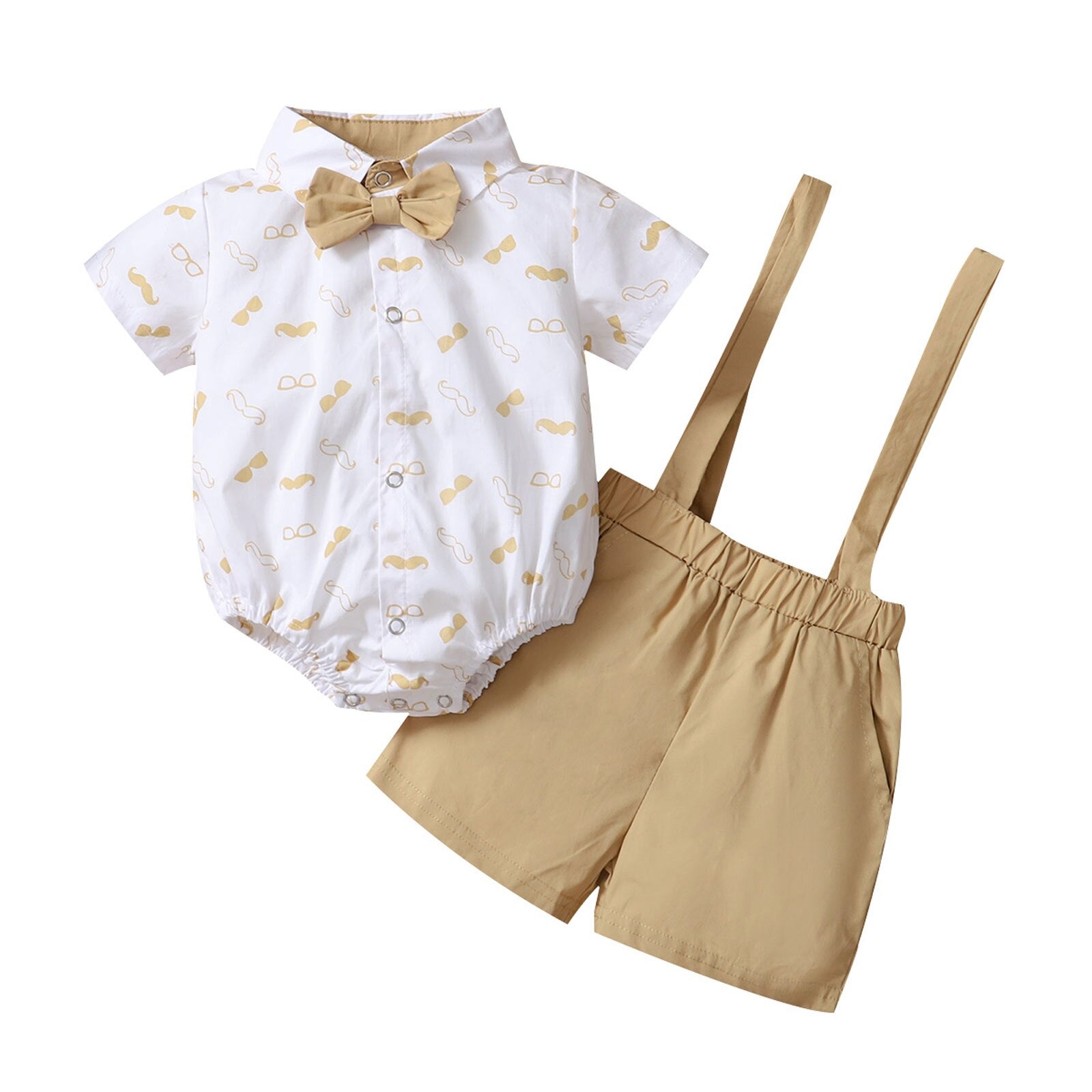 Summer Baby Boys Clothes Set Beard Print Shirt + Suspender Shorts Gentleman Outfits