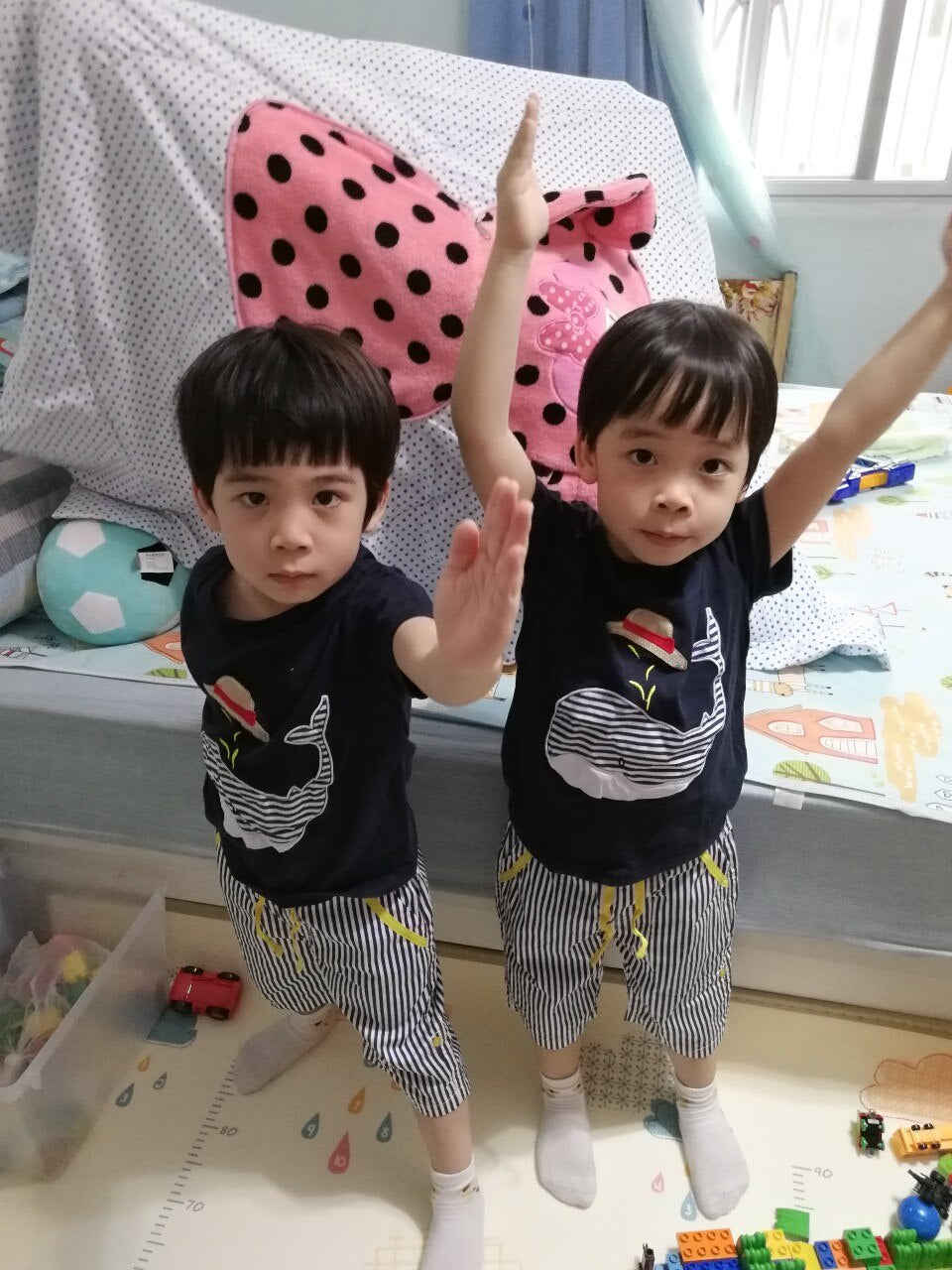 Cartoon Whale Fish Print T-Shirt and Striped Shorts Drawstring Handsome 2 Piece Kids Boy Casual Sets