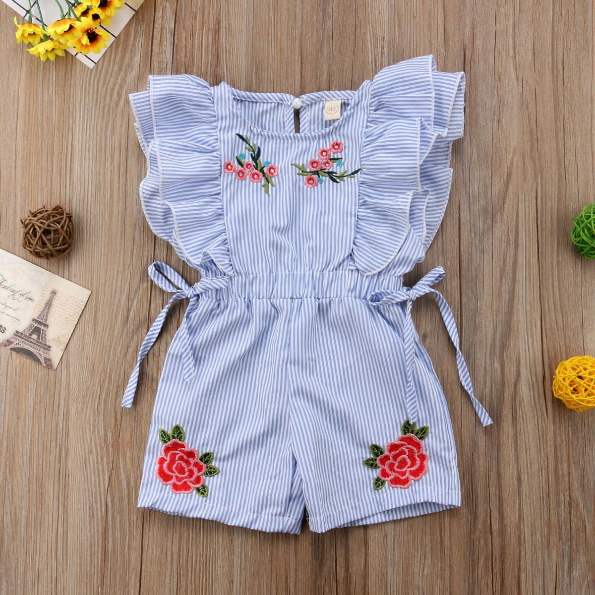 Lovely Floral Print Baby Girls' Romper with Short Petal Sleeves