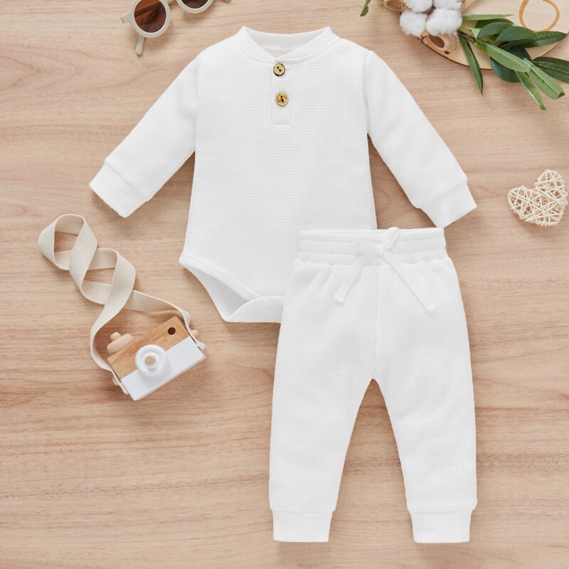 Rainbow Print Plaid Knitted Long Sleeve Rompers+Pants 2pcs Casual Outfits for Toddler Infant Baby Boy Girls