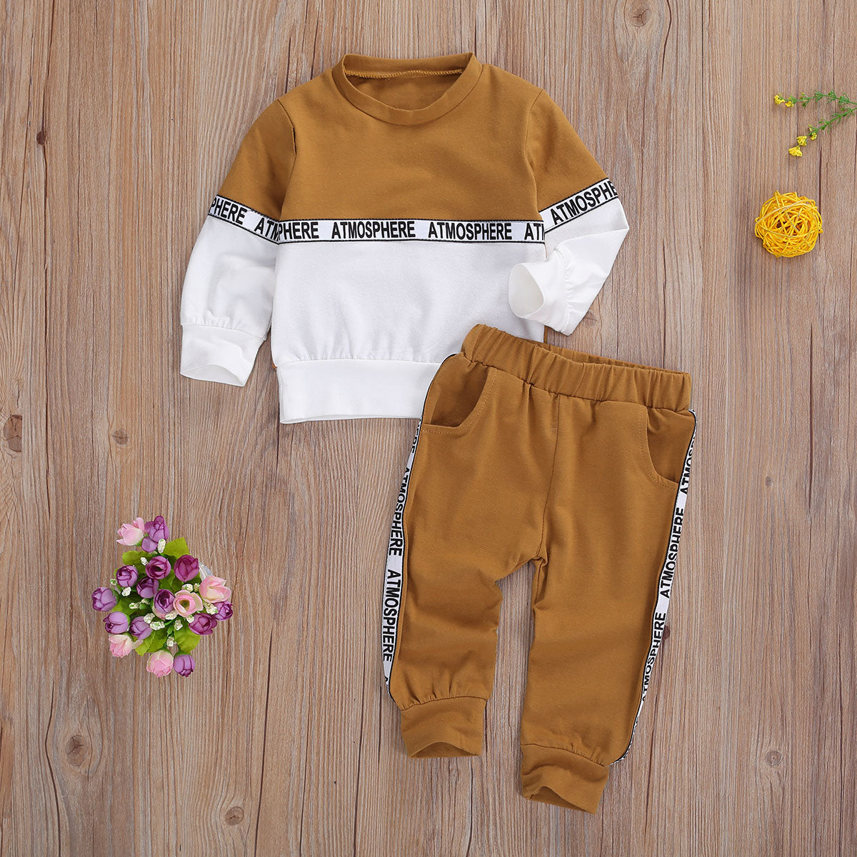 Toddler Kids Baby Boys Clothes Set Long-sleeved Letter Personality Round Neck Hoodies and Solid Color Elastic Long Pants - BabbeZz