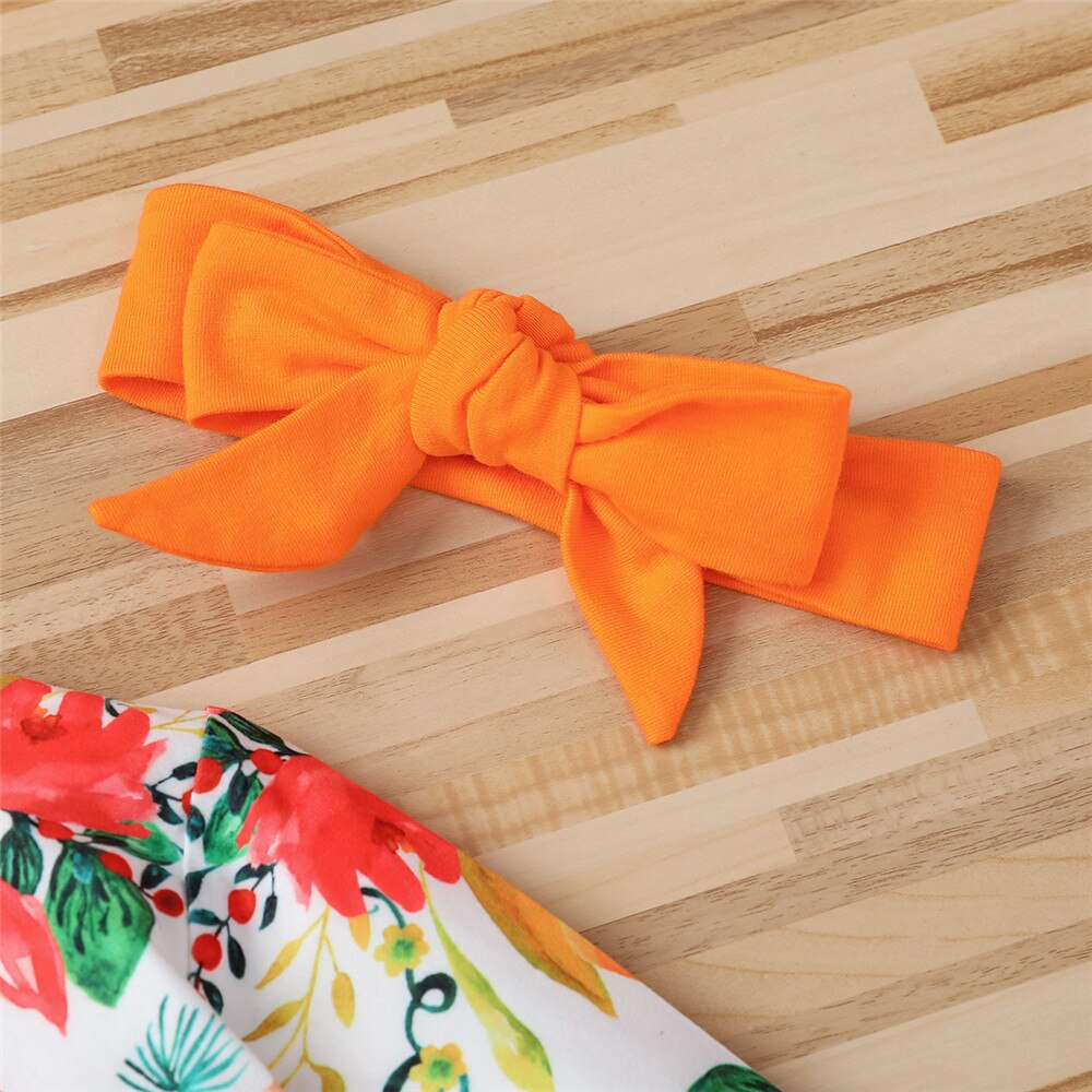 Orange Floral Baby Girls Footies - Zipped Jumpsuit for Newborns and Toddlers