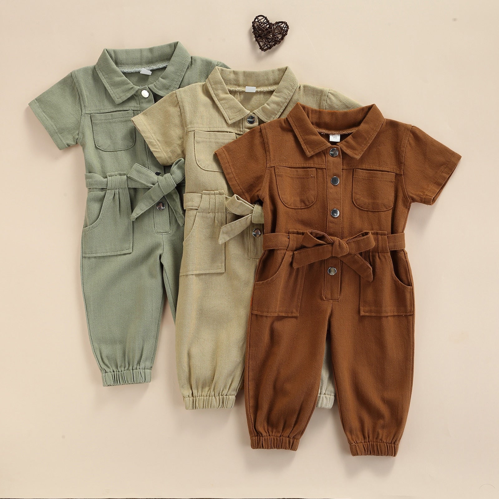 Fashionable Infant Girls' Jumpsuits with Belt and Pocket