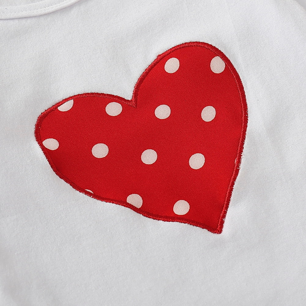 Stylish Newborn Baby Girls Clothes Set with Long Sleeve Heart Print T-shirt and Polka Dot Pants