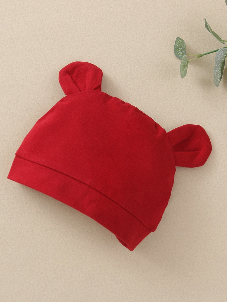 Stylish Solid Baby Rompers and Hat with "Love Mom" Costume for Newborn Girls