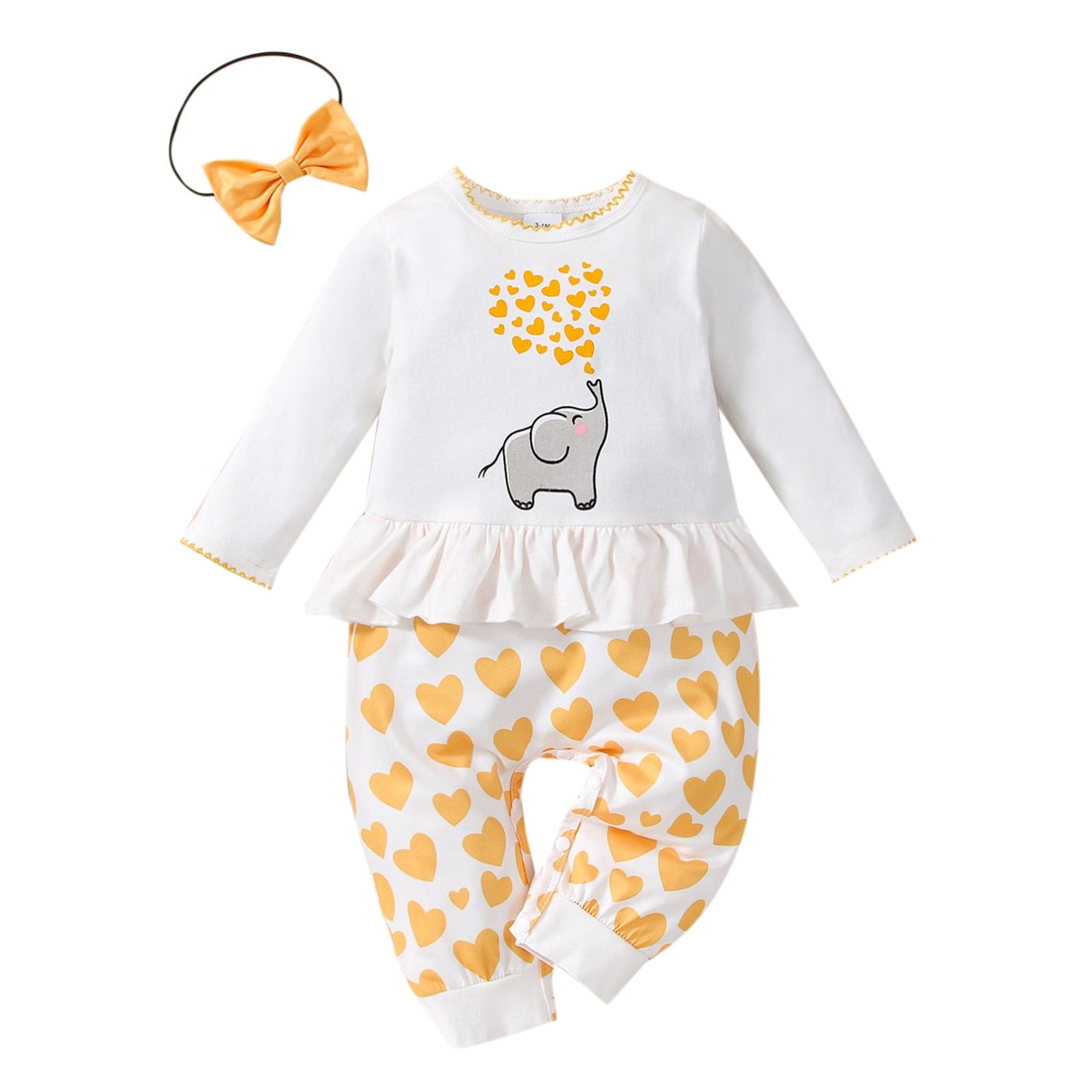 Infant Rompers + Headband Sets Spring Autumn Long Sleeve Suits Boys Girls Cartoon Heart Jumpsuit Girl Clothing Sets