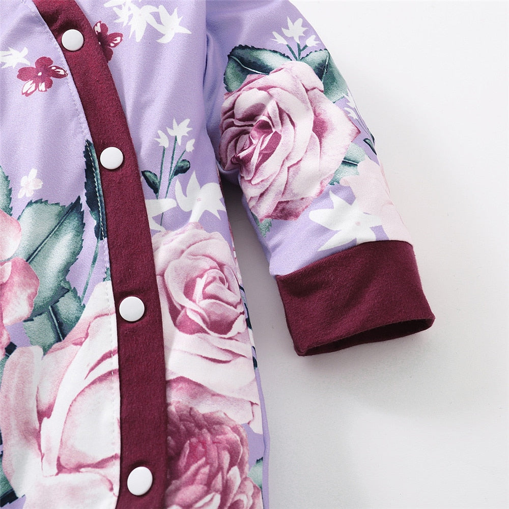 Floral Winter Jumpsuit for Baby Girls: Ruffled Overalls for Newborns and Kids