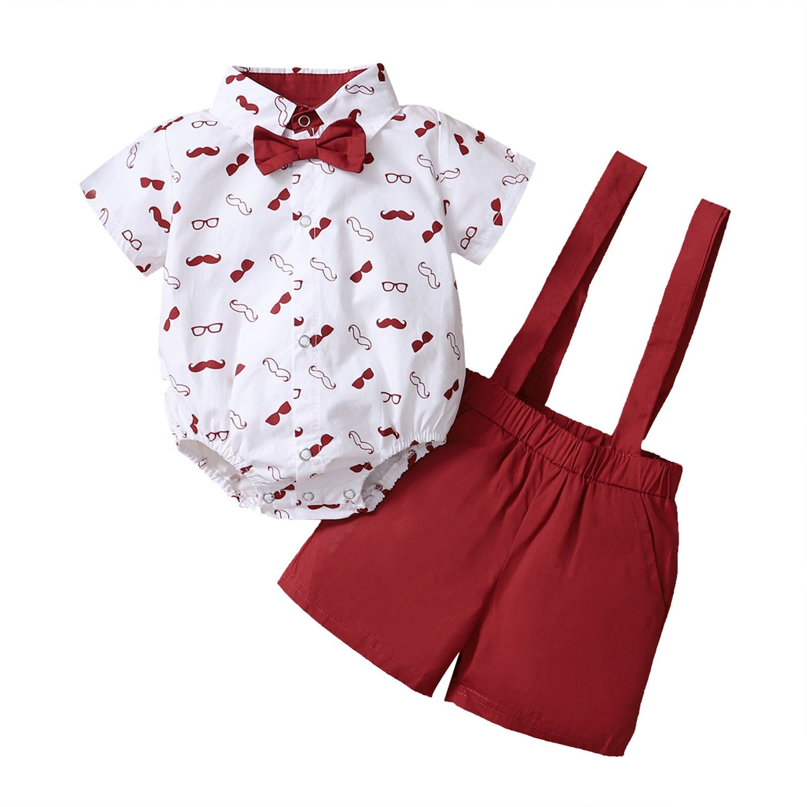 Summer Baby Boys Clothes Set Beard Print Shirt + Suspender Shorts Gentleman Outfits