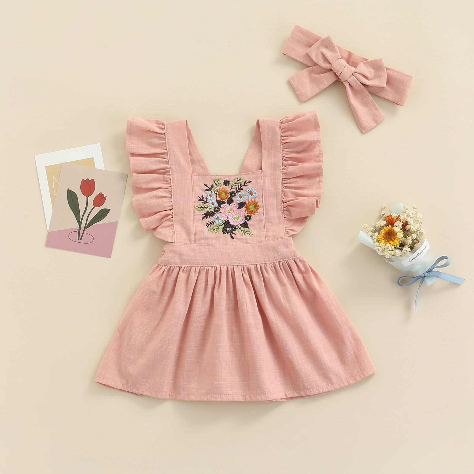 Summer Princess Baby Girls Dress with Embroidery Floral and Ruffles