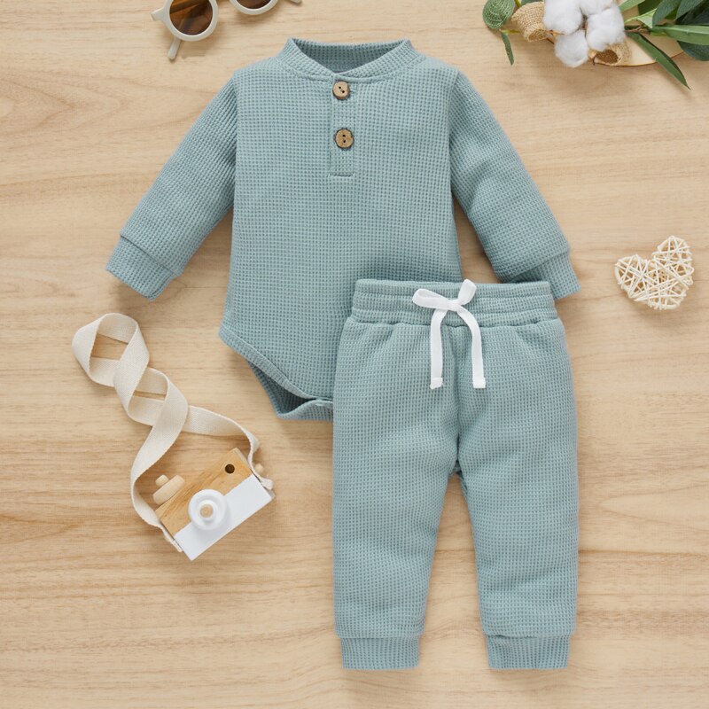 Rainbow Print Plaid Knitted Long Sleeve Rompers+Pants 2pcs Casual Outfits for Toddler Infant Baby Boy Girls