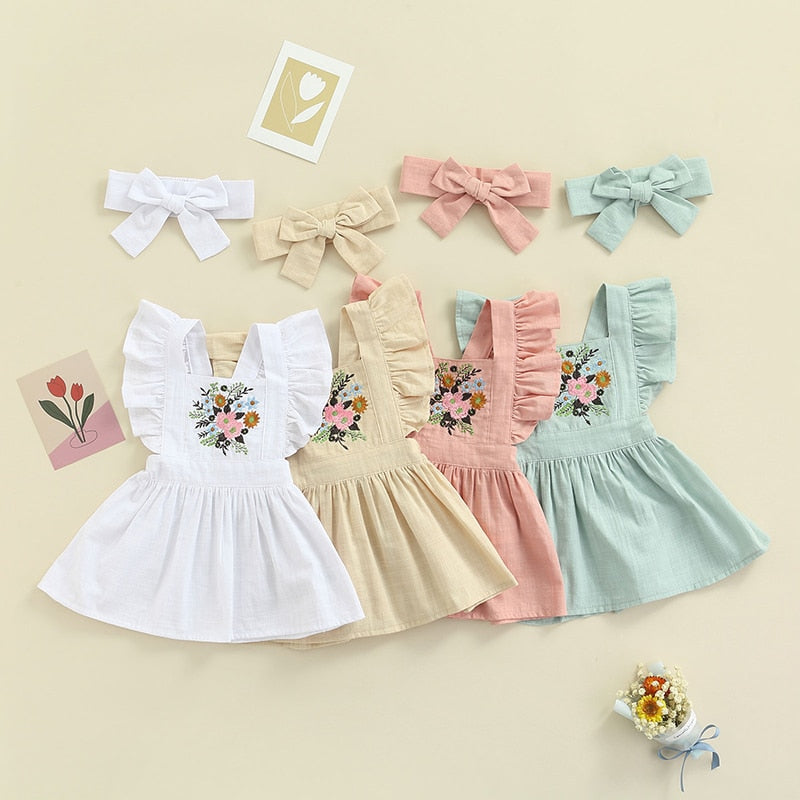 Summer Princess Baby Girls Dress with Embroidery Floral and Ruffles