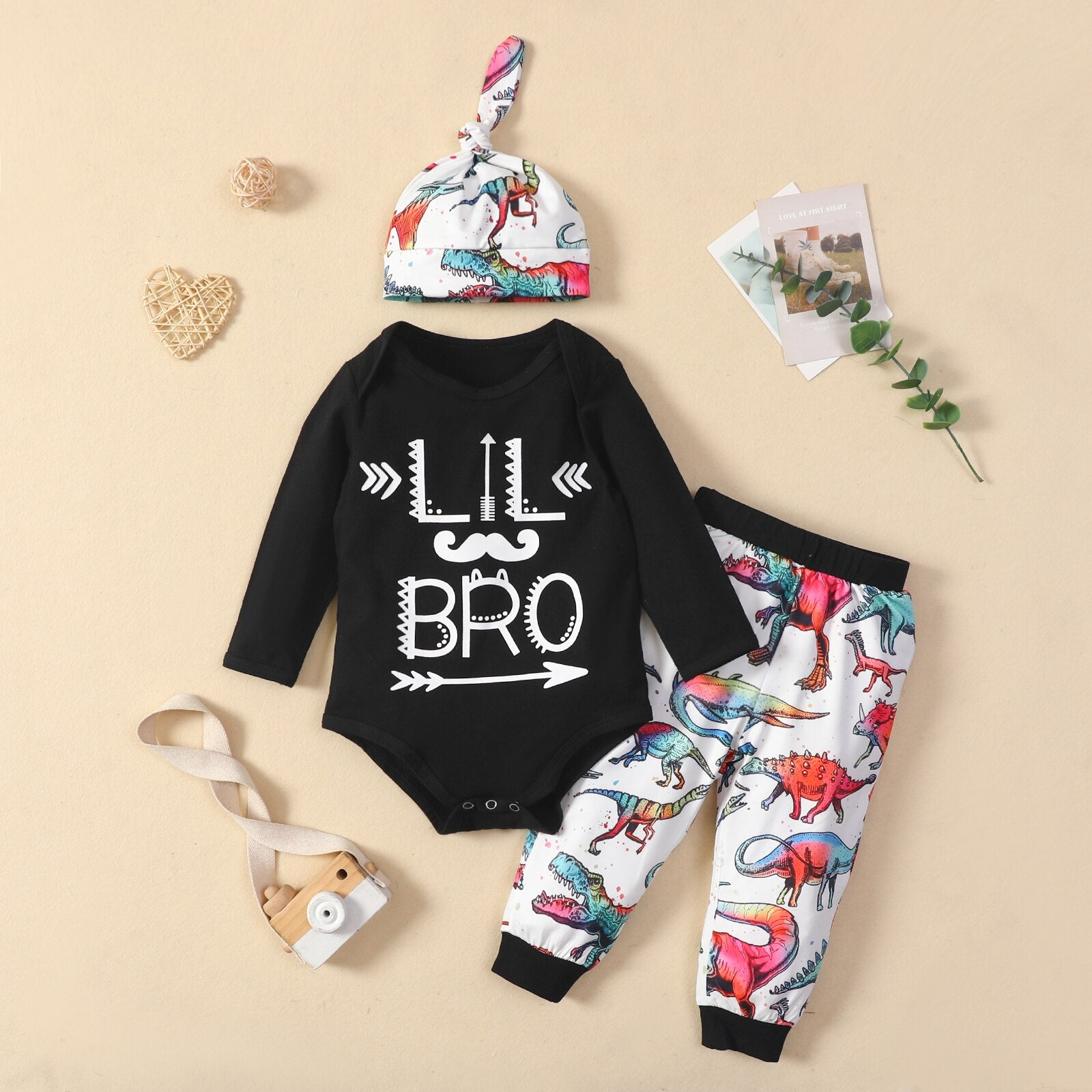 Adorable 3Pcs Baby Boy Casual Outfits with Letter Print and Dinosaur Pattern