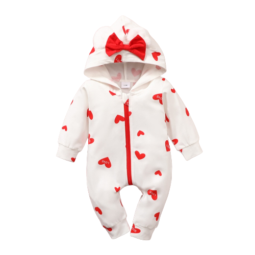 Keep Your Toddler Warm with Heart Hooded Zipper Rompers