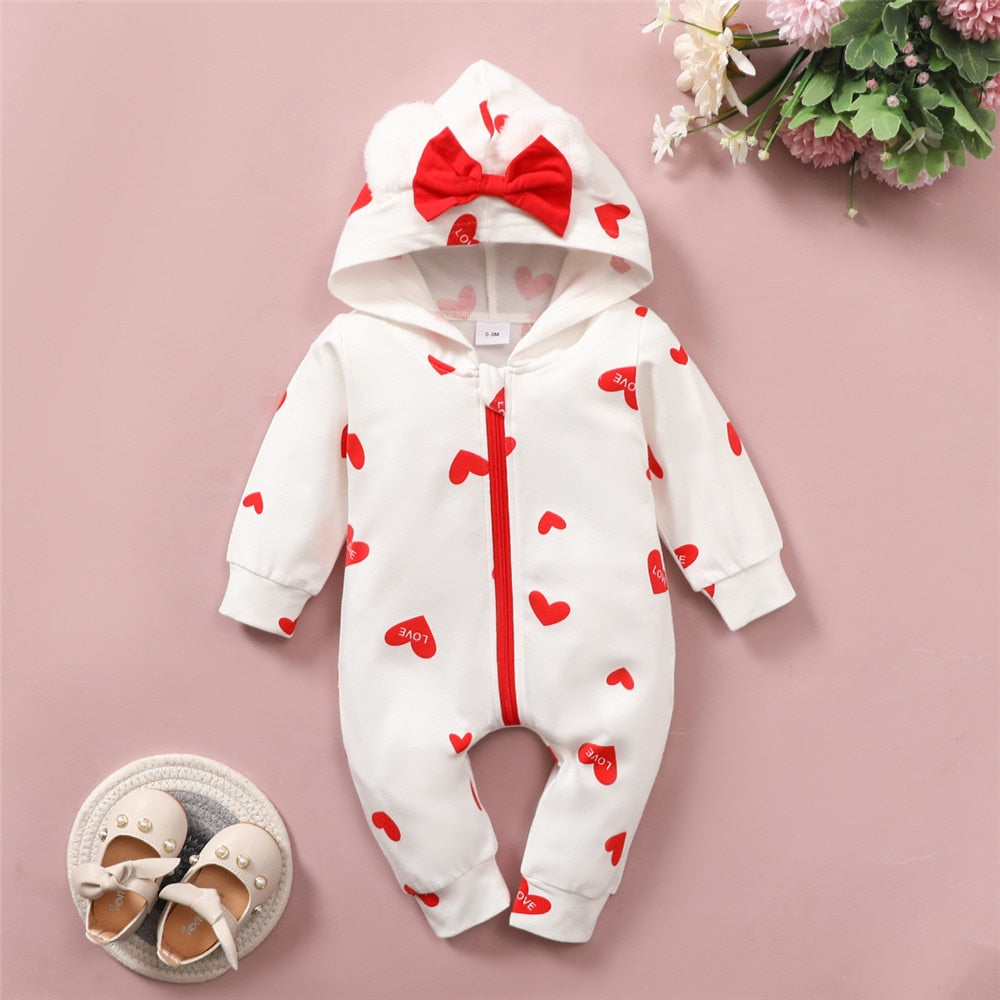 Keep Your Toddler Warm with Heart Hooded Zipper Rompers