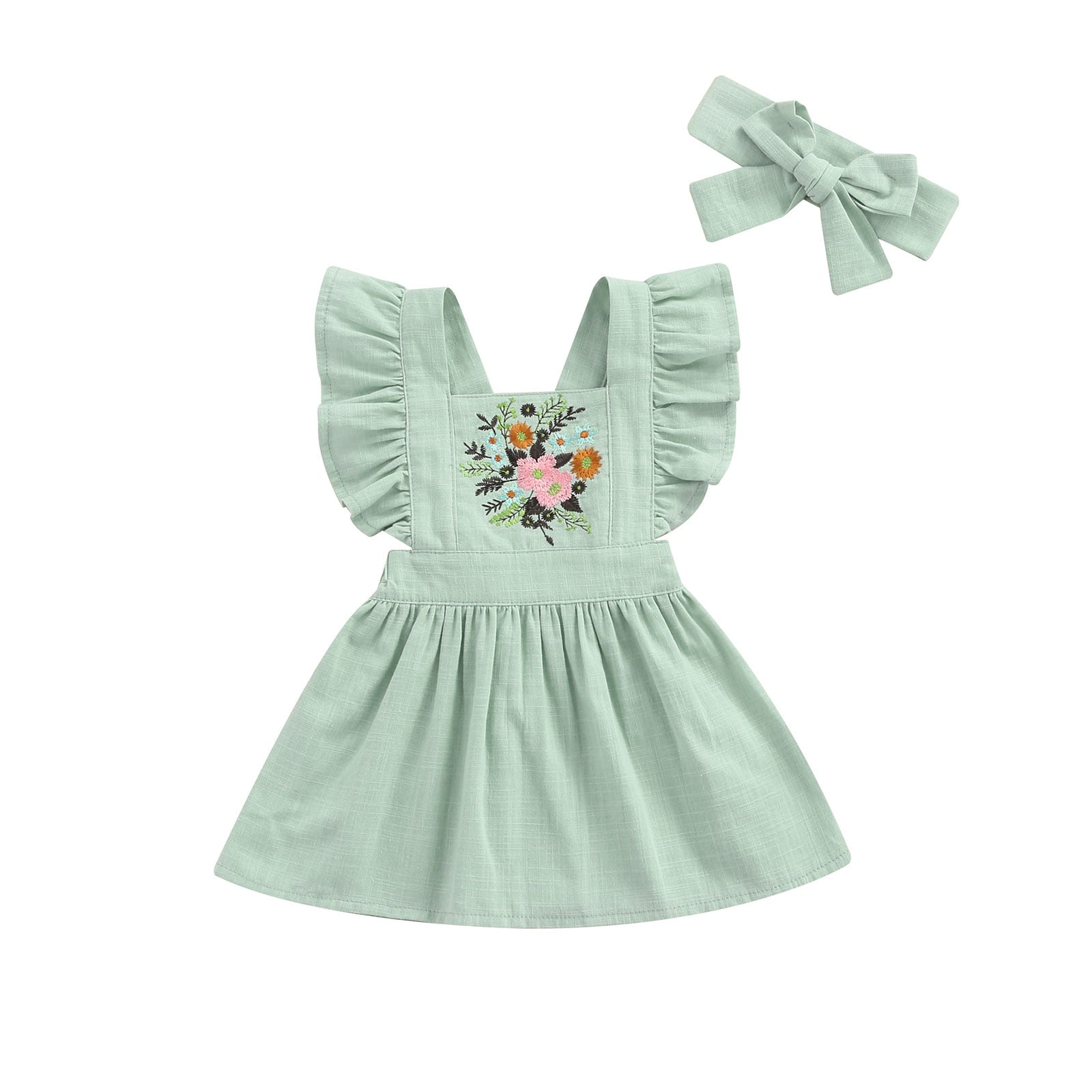 Summer Princess Baby Girls Dress with Embroidery Floral and Ruffles