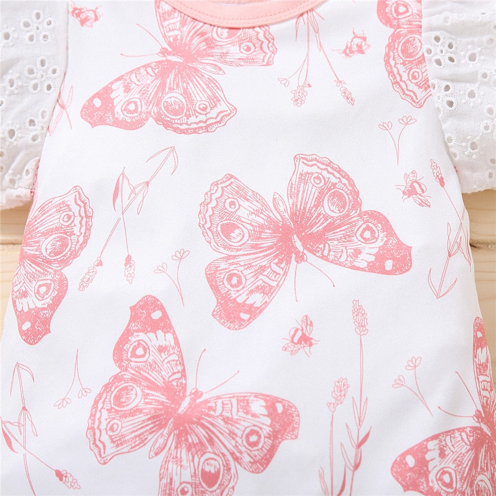 Sweet Butterfly Baby Girls Romper | Floral Print Ruffles Jumpsuit for Newborns | Summer Sleepwear for Kids & Babies