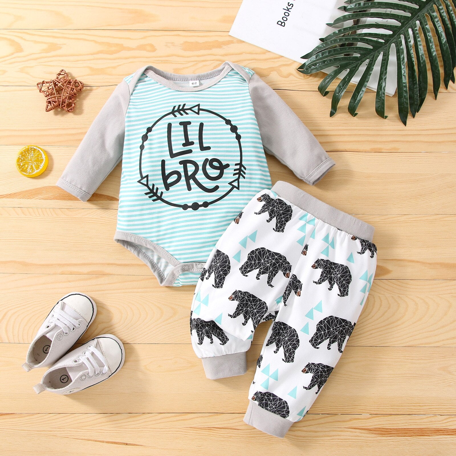 Newborn Infant Baby Boy Girl 3Pcs Autumn Clothing Set Long Sleeve Letter Printed Bodysuit Top Long Pants Hat