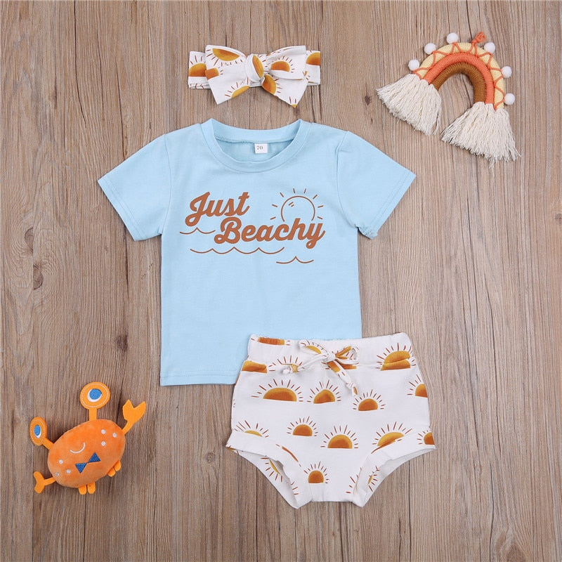 Summer Clothes Set for Newborns and Toddlers: 3-Piece Letter Print T-shirt and High Waist Shorts Outfits