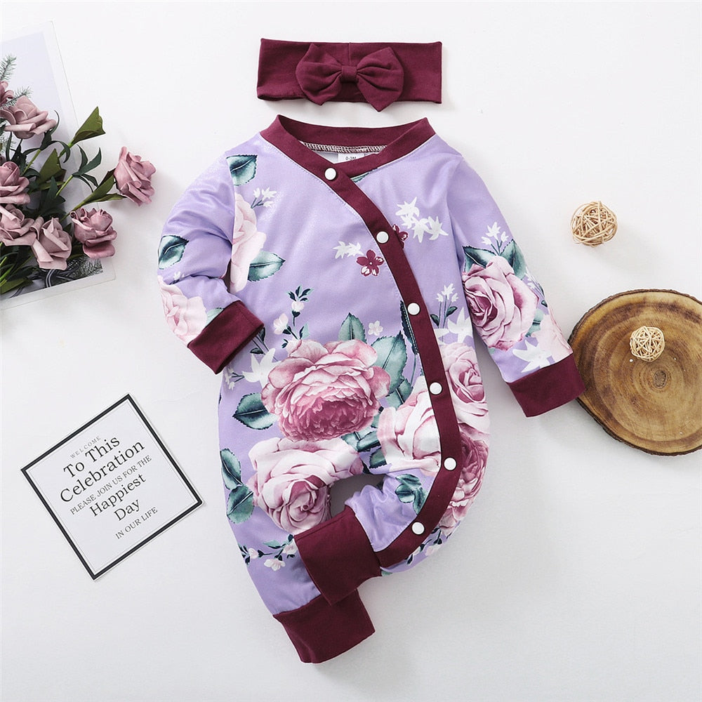 Floral Winter Jumpsuit for Baby Girls: Ruffled Overalls for Newborns and Kids