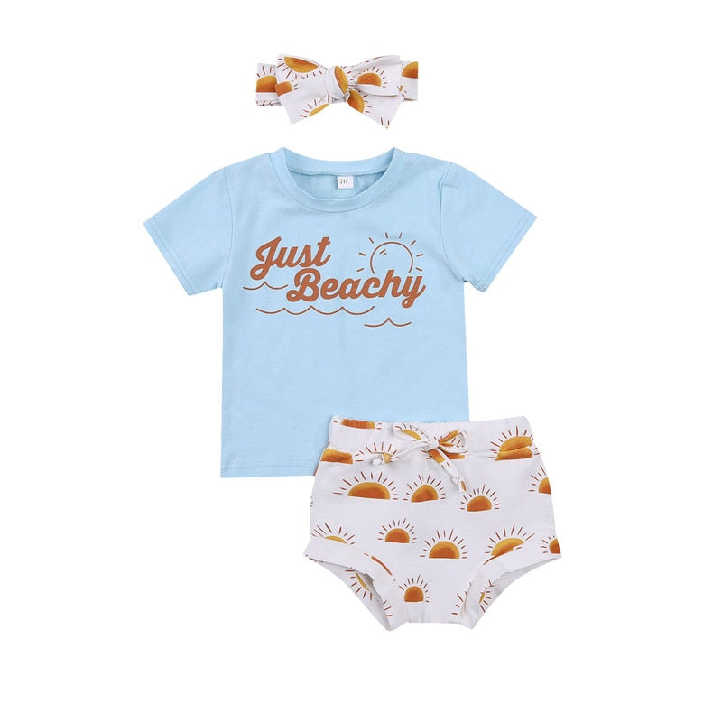 Summer Clothes Set for Newborns and Toddlers: 3-Piece Letter Print T-shirt and High Waist Shorts Outfits