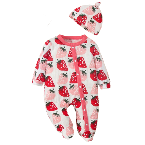 Adorable Baby Romper and Hat Set with Cute Cartoon Bear Design