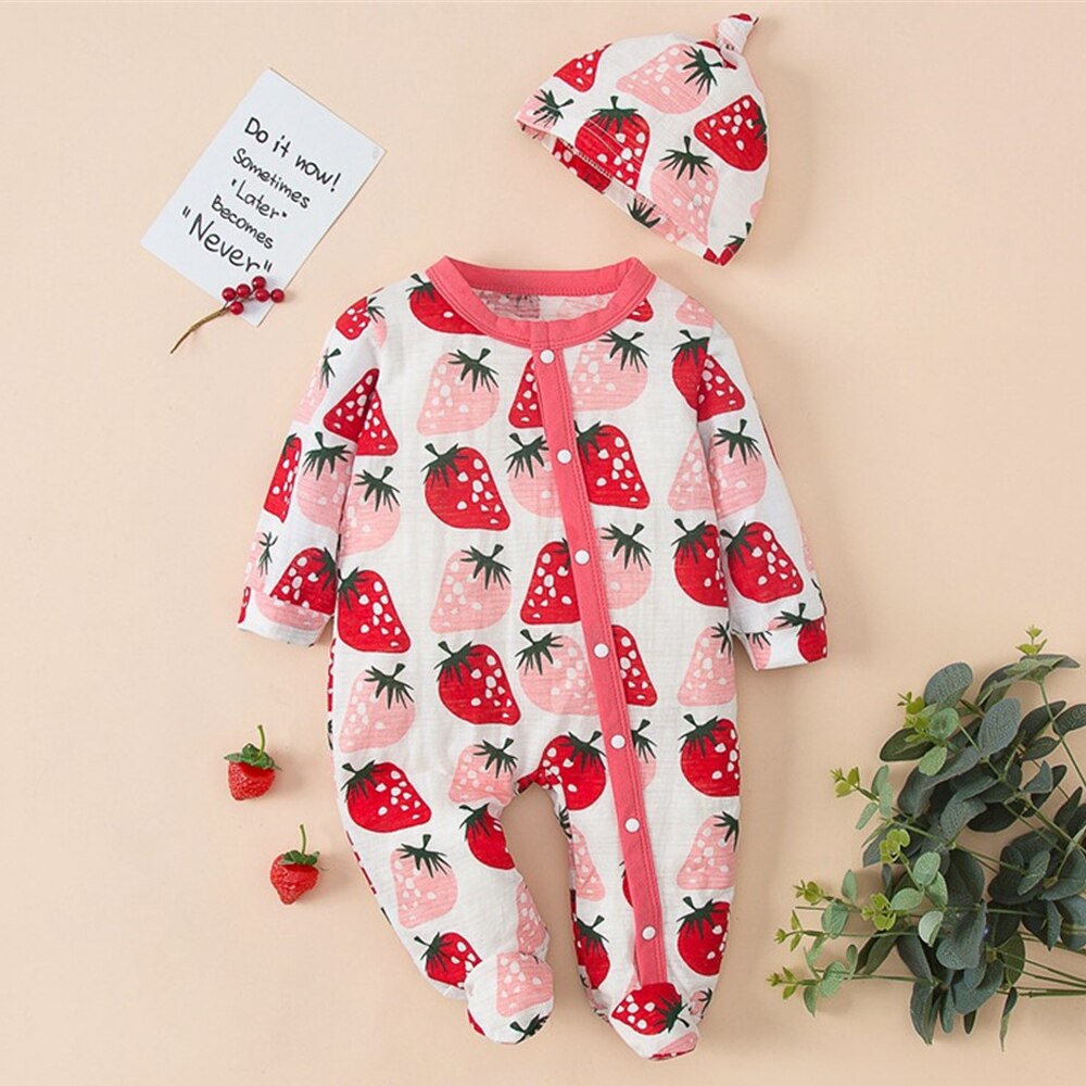 Adorable Baby Romper and Hat Set with Cute Cartoon Bear Design