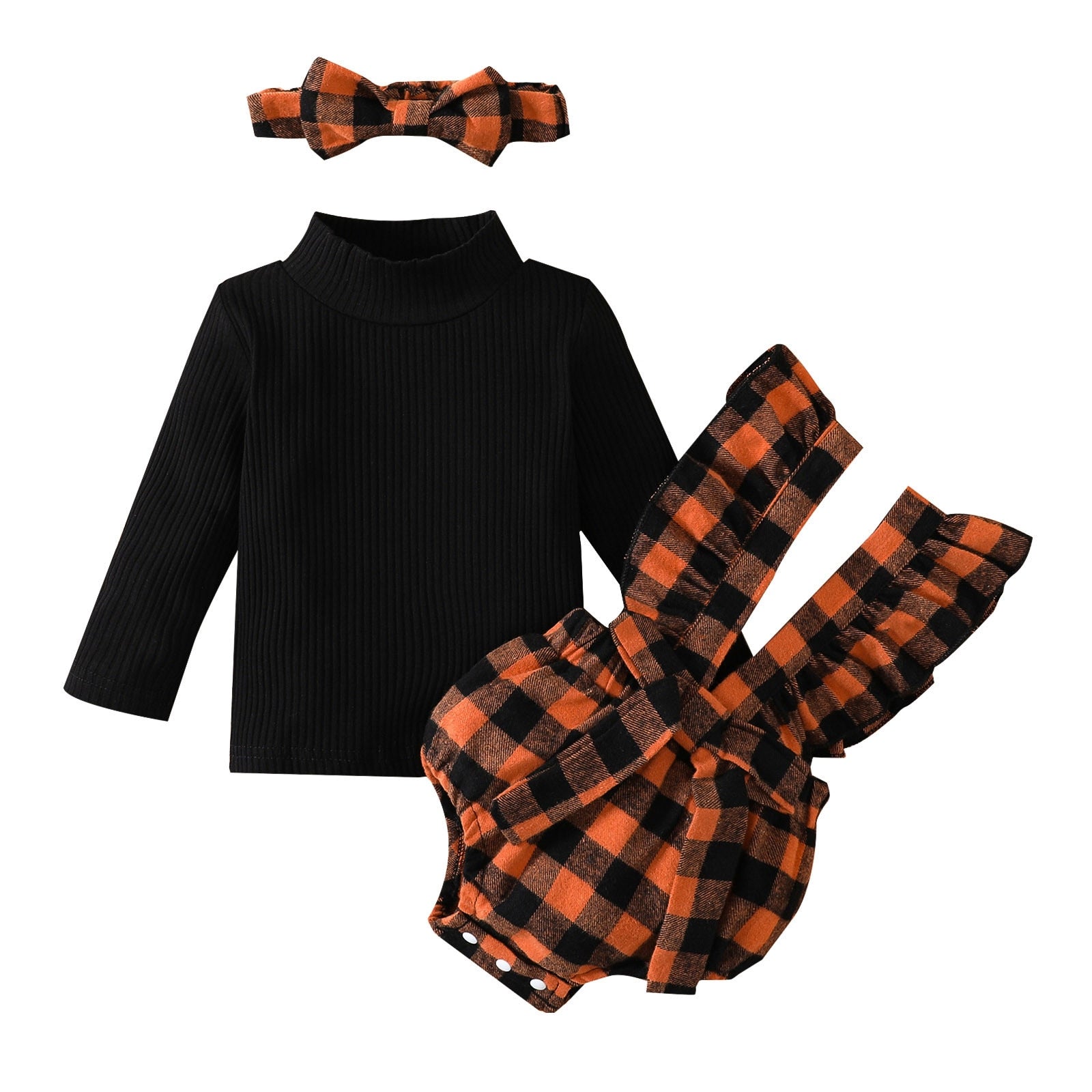 Stylish Baby Girls Clothes Sets for Autumn: Long Sleeve Tops, Plaid Suspenders Shorts, Headband and More!