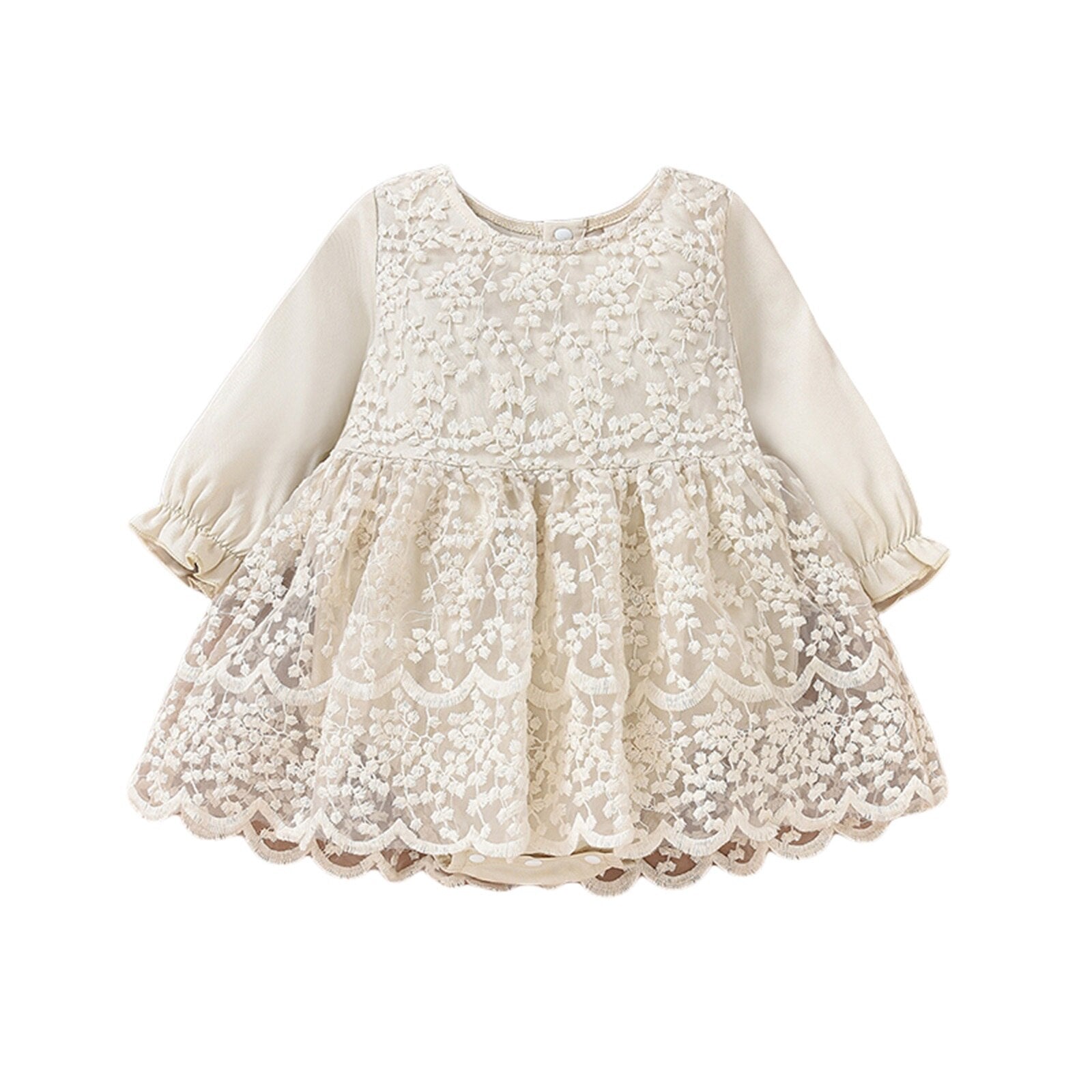 Autumn Baby Girl Romper Dress - Long Sleeve Patchwork Lace Floral Embroidery Princess Dress