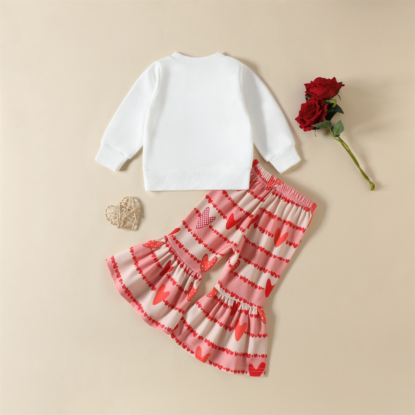 Adorable Valentine's Day Outfit for Little Girls: Love Letter Tops and Heart Flare Pants Set