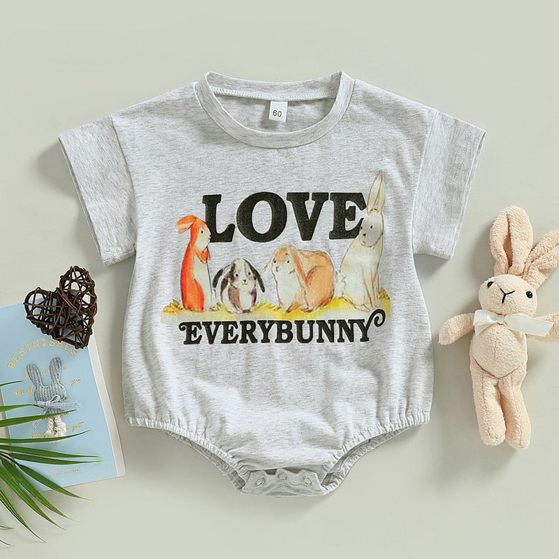 Summer Baby Bodysuit with Easter Letters and Rabbit Print