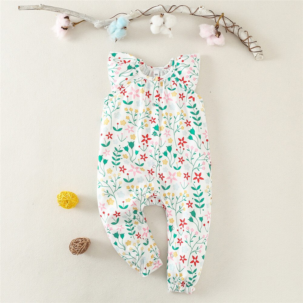 Crushed Leaves Printed Jumpsuit for Newborn and Toddler Girls