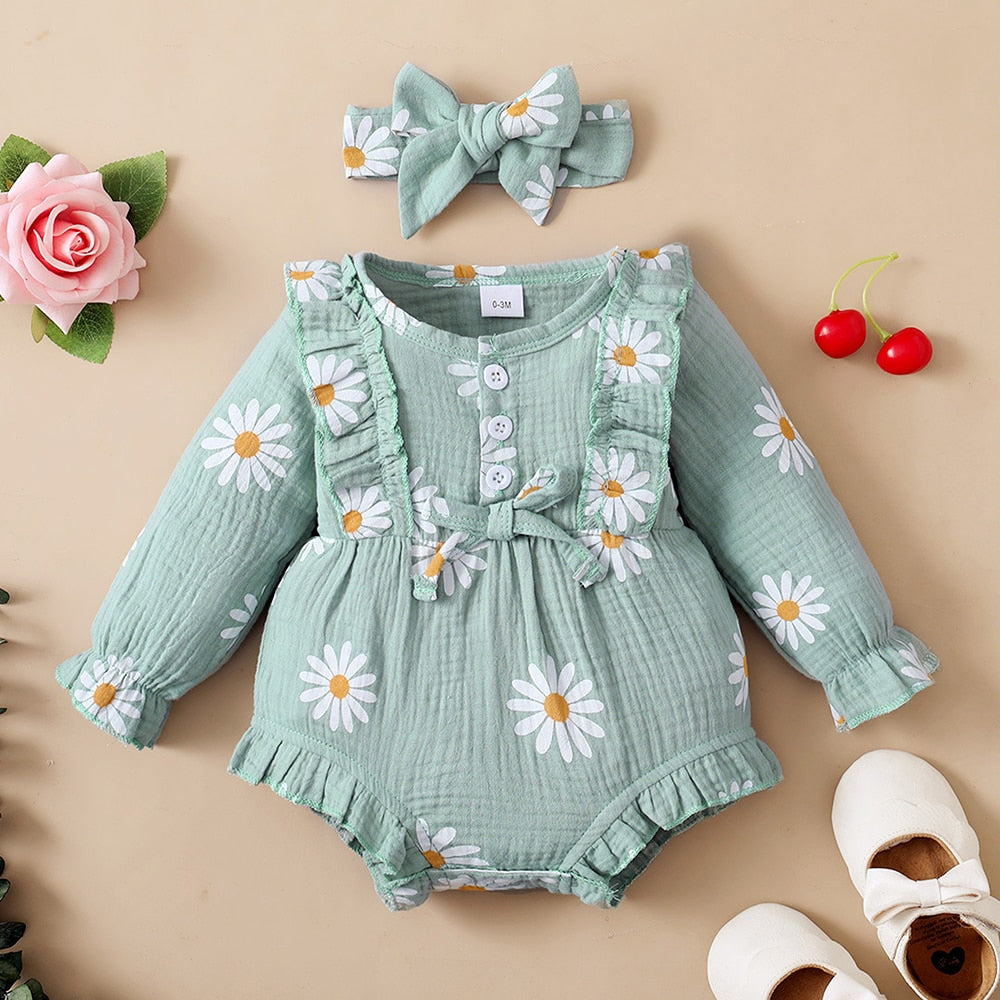Adorable 2pcs Set Infant Outfit Romper+ Headband Baby Girl Dress