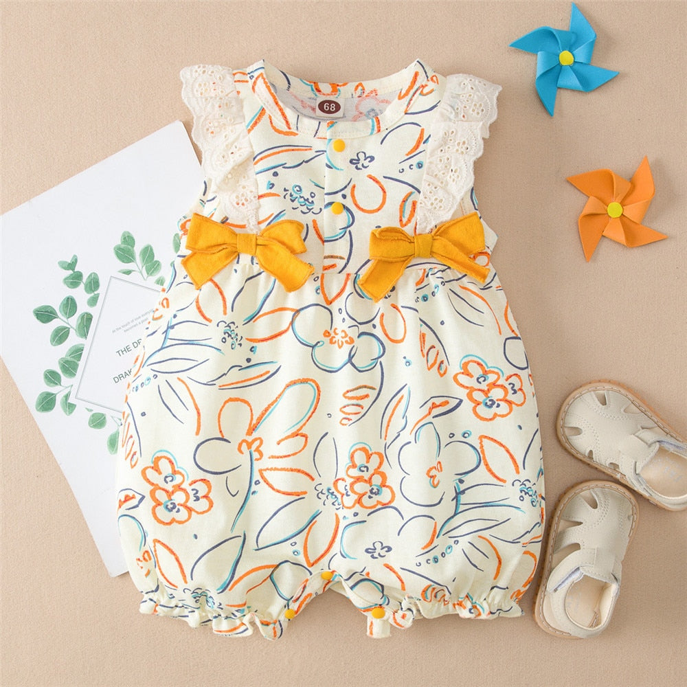 Sweet Baby Clothes with Floral Prints and Bowknots for Girls' Birthday Outfits