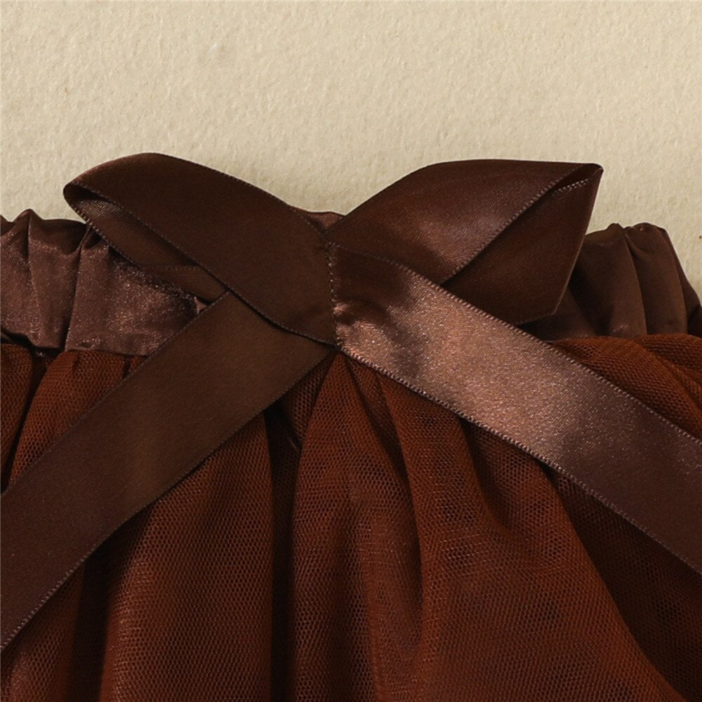 Adorable 3pcs Infant Baby Clothes Set with Animals Bodysuit and Mesh Skirt for Toddler Girls